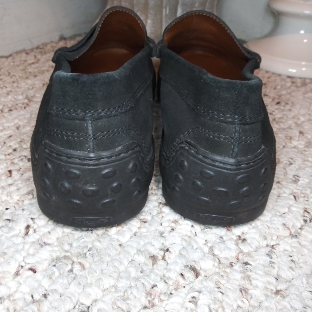 Tod's Black Suede Men's Vibram Sole Penny Loafer Style Driving Shoes - Picture 7 of 15
